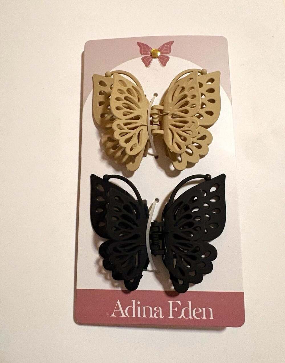 Adina Eden NWT Butterfly Hair Claw Clip Set Beige & Black 2-Pack